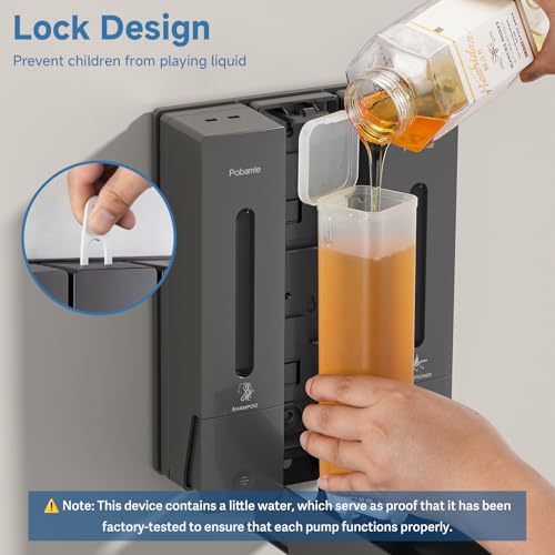 Shampoo and Conditioner Dispenser - Shower Soap Dispenser Wall Mounted No Drill - Shampoo Conditioner Body Wash Dispenser 3 Chamber - Easy Install for Bathroom Hotel Gungrey 1200ml - color: Grey 3