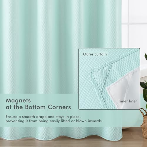 Mrs Awesome No Hook Shower Curtain with Snap-in Liner, Embossed Waffle Design Fabric Shower Curtain for Bathroom, Soft & Lightweight, 71x74, Sky Blue - color: Sky Blue, size: 71"W x 74"L (Pack of 1)
