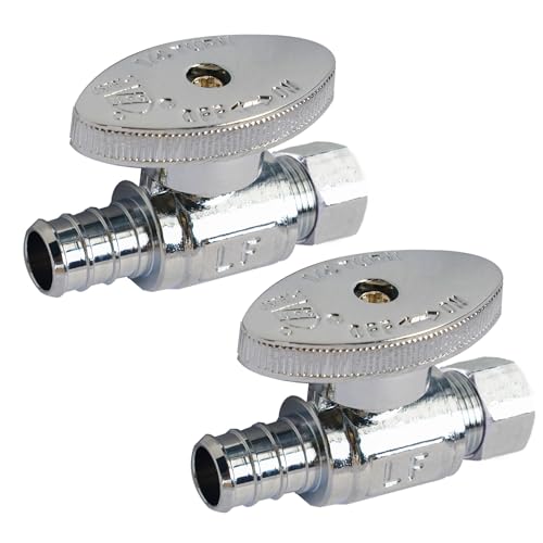 Hourleey 2 Pack Straight Stop Valve, Water Shut Off Valve 1/2" PEX x 3/8" OD Compression, Quarter Turn Chrome Plated Brass Valve for Faucets and Toilets - color: Straight (Pack of 2)