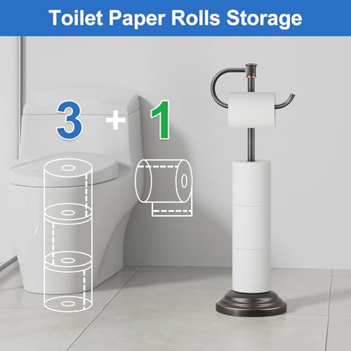 RUMOSE Toilet Paper Holder Stand for Floor, Oil Rubbed Bronze Bathroom Free Standing Toilet Tissue Roll Holder with Storage, Adjustable 17-25 Inch, SUS304 Stainless Steel - color: Oil Rubbed Bronze