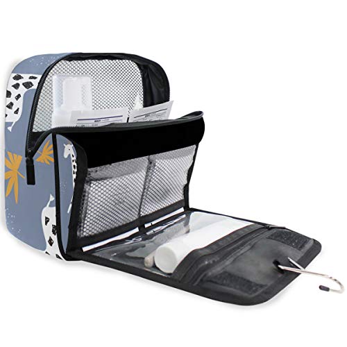 senya Hanging Travel Toiletry Bag Kit Makeup Case Cosmetics Organizer for Men Women - color: Cute Giraffe Tropical Leaves