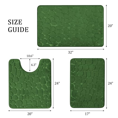 YIHOUSE Bathroom Rugs Mat Set, Memory Foam Bath Mat 3 Piece Green | U Shape+Small Mat, Non Slip, Water Absorbent, Washable, Bath Mat For Bathroom, Sink and Toilet - color: Grass Green, size: 2'8" x 1'8" (Rectangular)