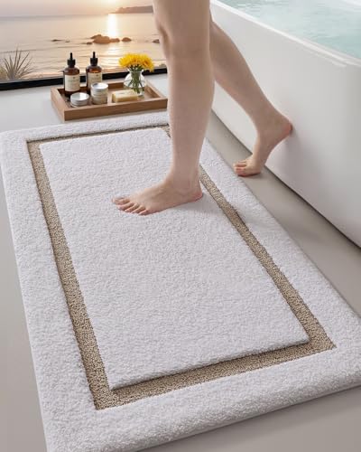 Color&Geometry White Bathroom Rugs 43x24, Extra Soft Absorbent Microfiber Bath Rugs, Non-Slip Bathroom mat, Washable Plush Bath Mats for Bathroom, Shower, Bathtub, Laundry, White Beige - color: B, size: 24"x44"