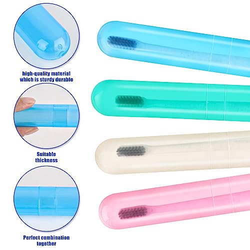 Hooqict 4 Pack Toothbrush Cases Travel Toothbrush Holder Portable Toothbrush Container Plastic Protector Cover Case for Traveling, Camping, Home, School, Business - color: Blue, Green, Pink, Beige