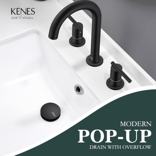 KENES 2 Pack Pop Up Bathroom Sink Drain with Overflow, Matte Black Pop Up Drain Stopper Anti Clog Pop Up Drain Stopper Lavatory Bathroom Vanity Sink Drain - color: Matte Black X 2, size: Big Pop up Cap (With Overflow)