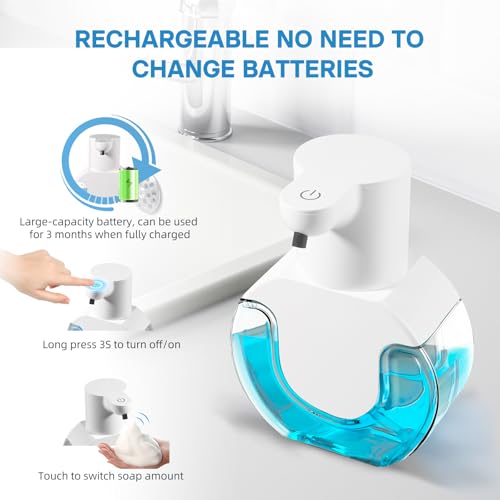 VZZNN 2 Pack Automatic Foaming Soap Dispenser 14.2oz/420ML Touchless Automatic Foaming Soap Dispenser,Rechargeabled Wall Mounted Smart Pump for Bathroom Kitchen - color: White, style: 2 Pack Foam