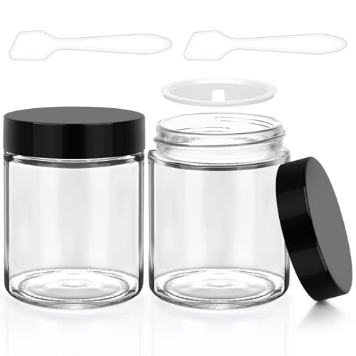 Accmor 8 oz Glass Jars with Black Lids, 2 Pack Glass Jars with Inner Liners, 250g Wide Mouth Makeup Sample Container, Leakproof Round Airtight Cosmetic Containers for Lotions, Creams, Candle Making - color: Black, size: 8 Ounce