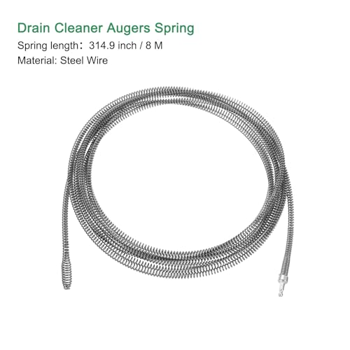 uxcell 1 Pcs Drain Clog Remover 314.9 inch 8 M 10mm Thick, Drain Augers Hair Remover Spring Cable with Electric Drill Connector, Plumbing Snake for Kitchen Sink, Bathtub Drain Toilet - size: 314.9 Inch