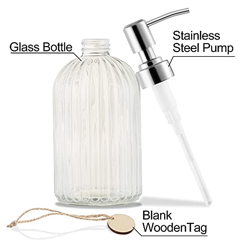 MOCLIF 16 OZ Soap Dispenser，Tempered Glass Clear Vertical Stripe with 304 Rust Proof Stainless Steel Pump Refillable Liquid Hand Soap Dispenser，for Bathroom, Kitchen, Dish Soap，Lotion (Clear) - color: White