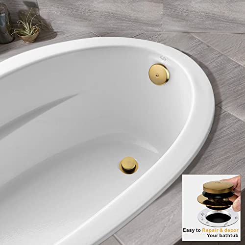 Artiwell Universal Tip Toe Tub Drain Conversion Kit - Bathtub Drain Replacement Trim Kit with 1-Hole Overflow Face Plate and Pop-Up Tub Stopper, Brushed Gold - color: Brushed Gold