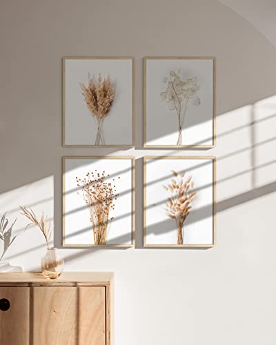 HAUS AND HUES Flower Wall Decor,Set of 4 Floral Wall Art, Floral Wall Decor, Flower Wall Art, Framed Flower Painting, Floral Pictures Wall Decor, Flower Pictures Wall Decor Framed (Framed Beige 8x10) - color: Brown Plant, size: 8x10, style: Beige Framed