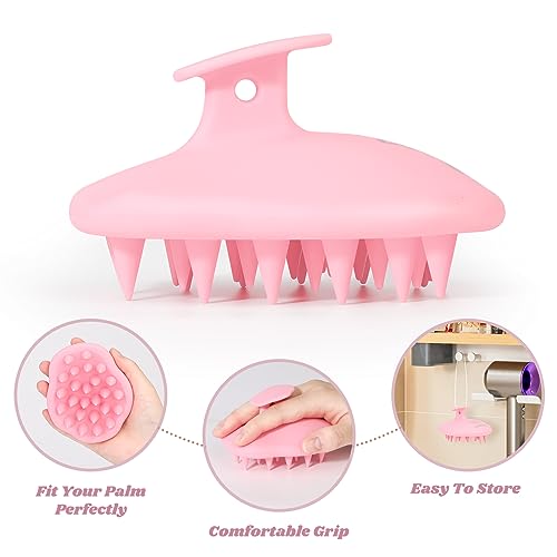 URTHEONE Scalp Massager Shampoo Brush for Hair Growth,Soft Silicone Scalp Scrubber Shower Brush for Women Men Kids Stress Relax&Scalp Exfoliator,Scalp Scrubber for Dandruff Removal (Pink) - color: Pink