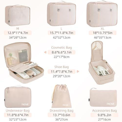 BAGAIL 8 Set Packing Cubes Luggage Packing Organizers for Travel Accessories-Cream - color: Cream, size: 8 Set