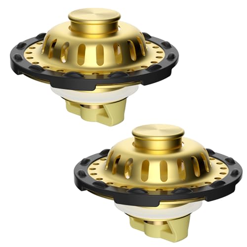 Universal Bathtub Drain Stopper, 2PCS Metal Shower Hair Catcher, Brushed Gold | 3 in 1 Bathroom Sink Strainer with Visible Top Filter, Tub Stopper for Standard 1.1''~2.36'' Sink Hole - color: Brushed Gold Finish