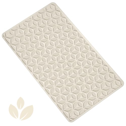 Bathtub Mat Non Slip with Suction Cups - 100% Rubber Bathroom Mat Textured for Bath Tub Shower Safety - Soft on Touch - BPA/PVC Free - Pet Dog Bath Mat - Machine Washable - 16 × 28 Inch（Beige） - color: Beige, size: 28" x 16" (Rectangular)