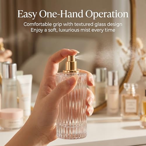 YU FENG 2 Pack 100ml Glass Perfume Spray Bottles, Gold Rim Atomizer | Vertical Striped Texture, Gold Sprayer With Cream Cap, Stylish Refillable Bottle, Fine Mist Spray For Perfume And Oils - style: Gold-Trim Cream Cap-2