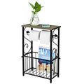 MyGift Toilet Paper Roll Holder Stand and Magazine Organizer Rack with Gray Solid Wood Display Shelf, Freestanding Bathroom Storage, Scrollwork Black Metal - color: Gray