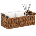 Water Hyacinth Toilet Tank Basket – Wicker Toilet Paper Storage Basket for Back of Toilet, Bathroom Counter Organizer with Wooden Handles, Brown - color: Brown