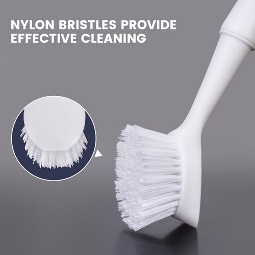 Dish Brush with Handle, Dish Scrub Brush with Built-in Scraper, Nylon Dish Scrubber, Kitchen Brushes for Dishes,Pots, Pans and Sinks 2 Pack