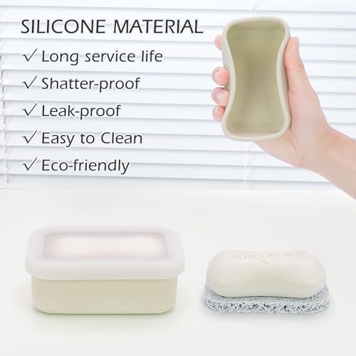 AIDIMMING Leak Proof Silicone Travel Soap Case with Clear Lid & Drain Pad, Compact Bar Soap Container, Portable Soap Holder for Standard Bar Soap & Handmade Soap, Travel Camping Gym (Clear&Offwhite) - color: Clear&offwhite
