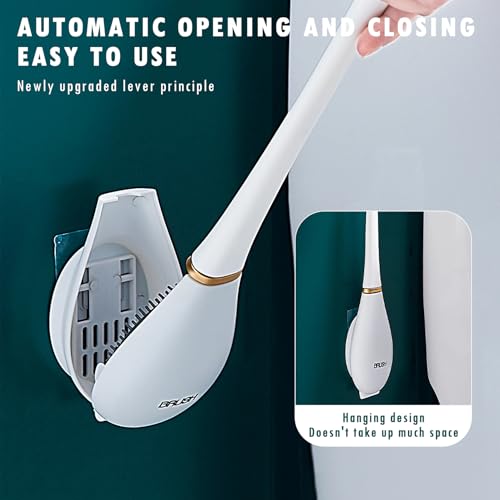 Modern Flexible Silicone Toilet Caspa, Silicone Toilet Bowl Brush and Holder Set, Flat Flexible Brush Holder Set, Water Drop Toilet Brush, Toilet Wand Cleaning Kit Wall Mounted, White