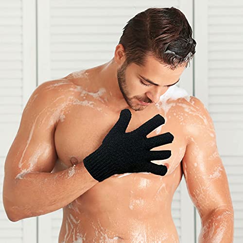 2 Pairs Bath Exfoliating Gloves for men and women – CLEEDY 4 Pcs Heavy and Large Exfoliating Gloves Scrubbing for Shower, Spa, Massage - Scrub Exfoliating Mitts for Body, Face, Hand and Foot (black) - color: 2 pairs black
