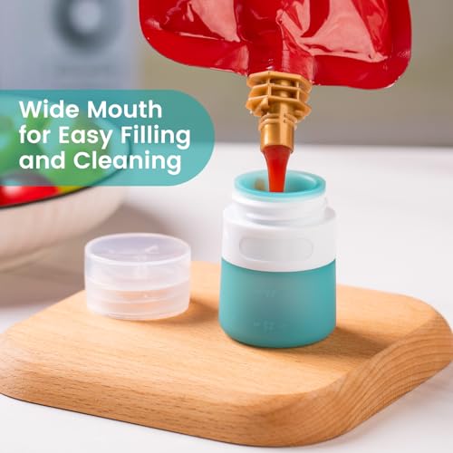 MICEBAY Condiment Squeeze Bottles for Sauces, 1-oz Mini Silicone Salad Dressing Container to Go with Snack Storage Bag, Leakproof Sauce Bottles for Lunch Box, 4 Pack, Mint - color: Mint, size: 1 OZ