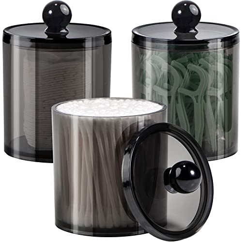 SheeChung 3 Pack Qtip Holder, Apothecary Jars with Lids, Cotton Round Holder with Labels,Minimalist Shatterproof Bathroom Organizer Set for Cotton Swabs,Balls,Pads,Bathroom Accessories (Black) - size: 3pack