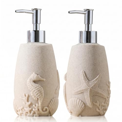 Soap Dispensers 350mL 11OZ, 2 PCS Luxurious Ocean Hand Dish Lotion Shampoo Soap Dispenser Jar, Sea Shell Soap Pump Bottles for Kitchen Bathroom Countertop Beige - color: Beige 1