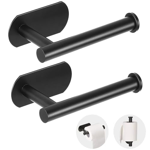 JOPOFI Self Adhesive Toilet Paper Holder - Matte Black（2 Pcs） | Toilet Paper Holder Wall Mount for Bathroom,Stainless Steel Command Strip Toilet Paper Roll Holder Stick On Wall,No Drilling - color: Matte Black, size: 2pcs