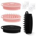 Soft Silicone Body Scrubber Set, 4PCS Dual-Side Silicone Loofah for Gentle Exfoliating and Scalp Massaging, Hygienic Shower Scrubber Shampoo Brush for Kids, Women, Sensitive Skin(Black/Pink) - color: 4 Color-a