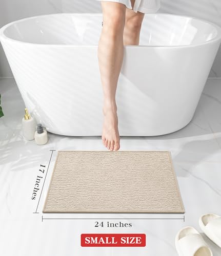 chakme Bathroom Rugs Mat 24x17, Ultra Thin Non Slip Bath Mat Small Quick Dry Absorbent Bath Mat for Bathroom Floor, (Light Beige, 24"x17") - color: Light Beige, size: 24"x17"