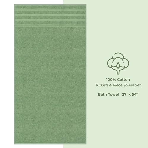 American Soft Linen 100% Cotton Luxury Turkish Towels, 4 PC Bath Towel Set | Soft Absorbent Quick Dry OEKO Tex Standard 100 Certificated Durable Machine Washable Breathable Premium Hotel Quality - color: Sage Green, size: 4 PC (27"x54")