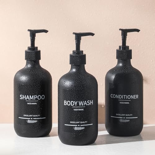 Reusable Shampoo and Conditioner Bottles (5Pack Matte Black) Plastic 16.9oz Dispenser for Conditioner,Shampoo Containers for Shower - color: Matte Black