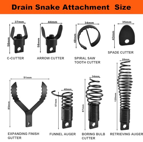 8+1 Heavy Duty Drain Snake Kit 6-Blade Grease Cutter + 8-Piece Clog Remover Set – Rustproof Manganese Steel & CNC Machined – Fits 3/8" to 3/4" Cables - style: 10-piece