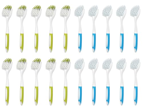Dish Brush with Handle, Firm & Stiff Bristles Dish Scrubber for Pots, Pans & Sink Cleaning, 20 Bulk Pack - color: Yellow & Blue 20 Pack