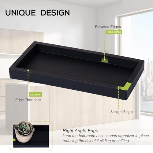 Silicone Bathroom Vanity Tray Dish Soap Holder Sink Organizer, Black | Small, Thickened Silicone, Easy to Clean, Waterproof, Non-Slip, for Countertop, Kitchen, Bedroom, Dresser - color: Black, size: 7.9" x 4.0"