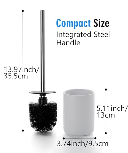 Ceramic Toilet Brush & Holder Set - Freestanding Deep-Cleaning Toilet Bowl Cleaner Brush, Stainless Steel Handle, Small & Sturdy for Storage, Easy to Clean, Non-Scratching - color: Matt White
