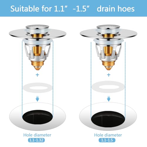 QYHNYJF Bathroom Sink Stopper with Hair Catcher – Universal Pop-Up Drain Strainer for 1.1–1.5 inch US Standard Sink Drain Holes, Includes 3 Sets of Silicone Gaskets - color: Gaskets * 2 Sets