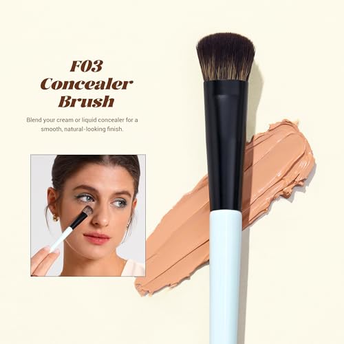 Jessup Face Makeup Brushes with Makeup Sponge, 3pcs Double Ended Makeup Brush for Foundation Contour Blush Highlight and Concealer Brush, Premium Synthetic Brush Set with Gift Box, T510 - style: T510