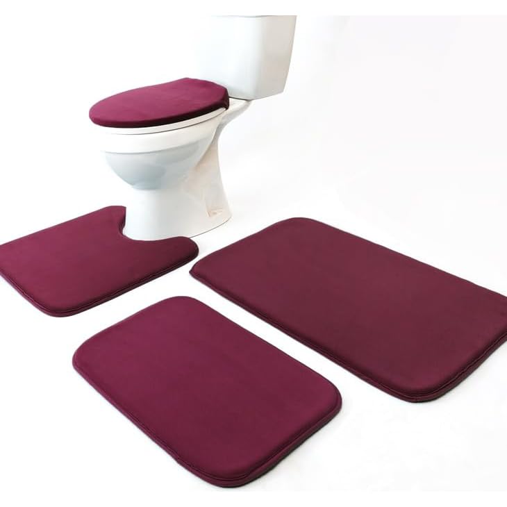 Madeals Memory Foam 4 Piece Bath Rugs Set with Toilet Lid Cover and Rug Set Combo, Bathroom Mat Sets 3 Piece and U-Shaped Toilet Floor Rug Burgundy - color: Burgundy, size: 20" x 32"/17" x 24"/Contour/Lid Cover