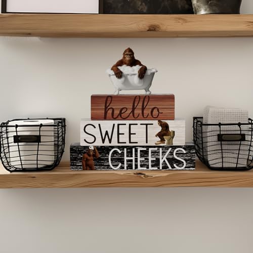 Cinnvoice 4 Pcs Funny Bigfoot Bathroom Decor Farmhouse Bathroom Decoration Western Hello Sweet Cheeks Table Centerpiece Gift for Christmas Valentines Back to School - style: Funny Bigfoot