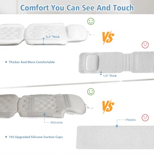 Luxury Full Body Bath Pillow for Bathtub, Bath Pillows for Tub with Mesh Laundry Bag, Cushion for Bathtub Headrest Neck Back Support - 5D Air Mesh & Quick Drying | White 51" x 16" - size: 51" x 16"
