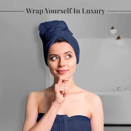 Tens Towels Pack of 8 Towels Set, 2 Extra Large Bath, 2 Hand, 4 Washcloths, 100% Cotton, Lighter Weight, Quicker to Dry, Super Absorbent, Perfect for Bathroom, Navy - color: Navy
