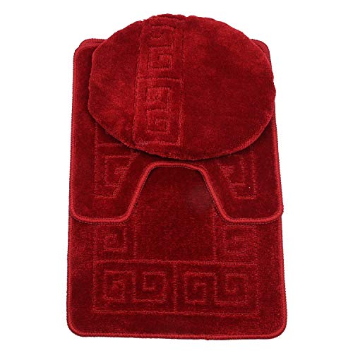WPM WORLD PRODUCTS MART 3 Piece Bath Rug Set Pattern Bathroom Rug (20"x32")/Large Contour Mat (20"x20") with Lid Cover (Burgundy) - color: Burgundy