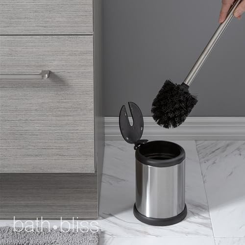 Bath Bliss Toilet Brush and Holder | Self Closing Lid | 360 Degree Brush Head | Bathroom Cleaning | Compact Size | Storage and Organization | Stainless Steel - color: Srainless Steel, size: 1 Pack