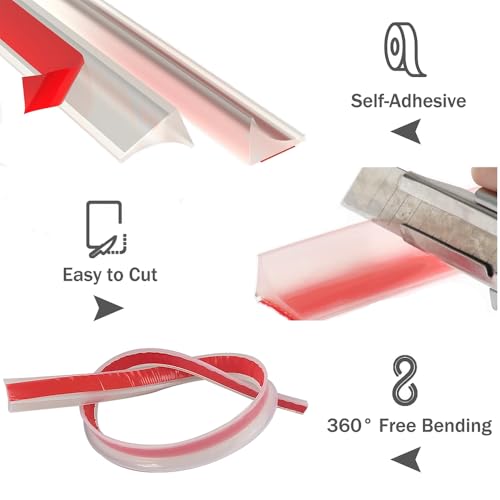 Shower Threshold Water Dam,Self Adhesive Silicone Waterproof Barrier Bathroom and Kitchen Shower Water Stopper Guard for Dry And Wet Separation Caulk Seal Strip Edge Trim(78Inch, Transparent) - color: Transparent, style: 78Inch