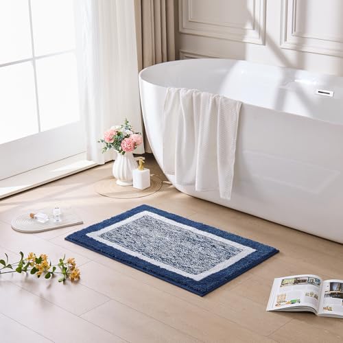 CozeCube Bath mats for Bathroom Non Slip, Fluffy Absorbent Microfiber Bath mat Washable, Aesthetic Bathroom Rugs, Cute Navy Blue Bath mat, Navy Blue, 32" x 20" - color: A-navy Blue, size: 2'8" x 1'8" (Rectangular)
