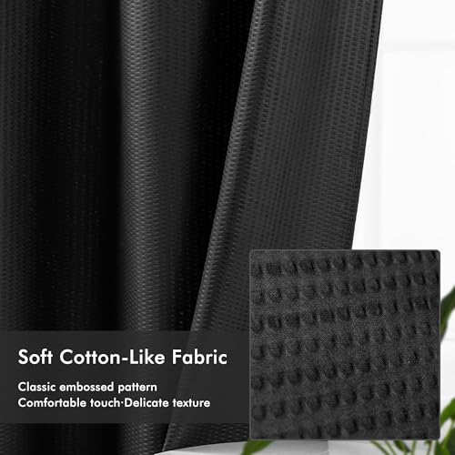 Mrs Awesome No Hook Shower Curtain with Snap-in Liner Less Time On/Off, Embossed Waffle-Look Textured Fabric Shower Curtain for Bathroom, Soft & Lightweight, 71x74, Black - color: Black, size: 71"W x 74"L (Pack of 1)