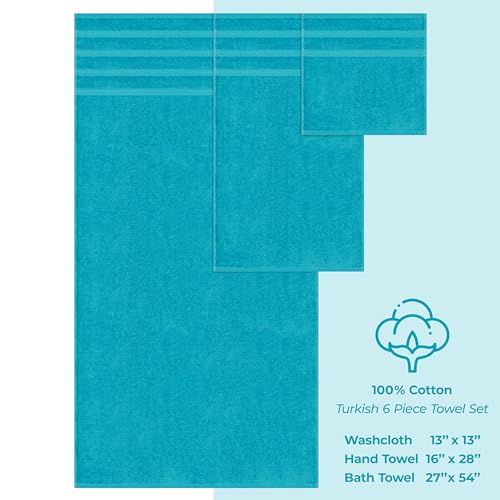 American Soft Linen 100% Cotton Luxury Turkish Towels, 6 Piece Towel Set | Soft Absorbent Quick Dry OEKO Tex Standard 100 Certificated Durable Machine Washable Breathable Premium Hotel Quality - color: Aqua Blue, size: 6PC (2BT + 2HT + 2WC)